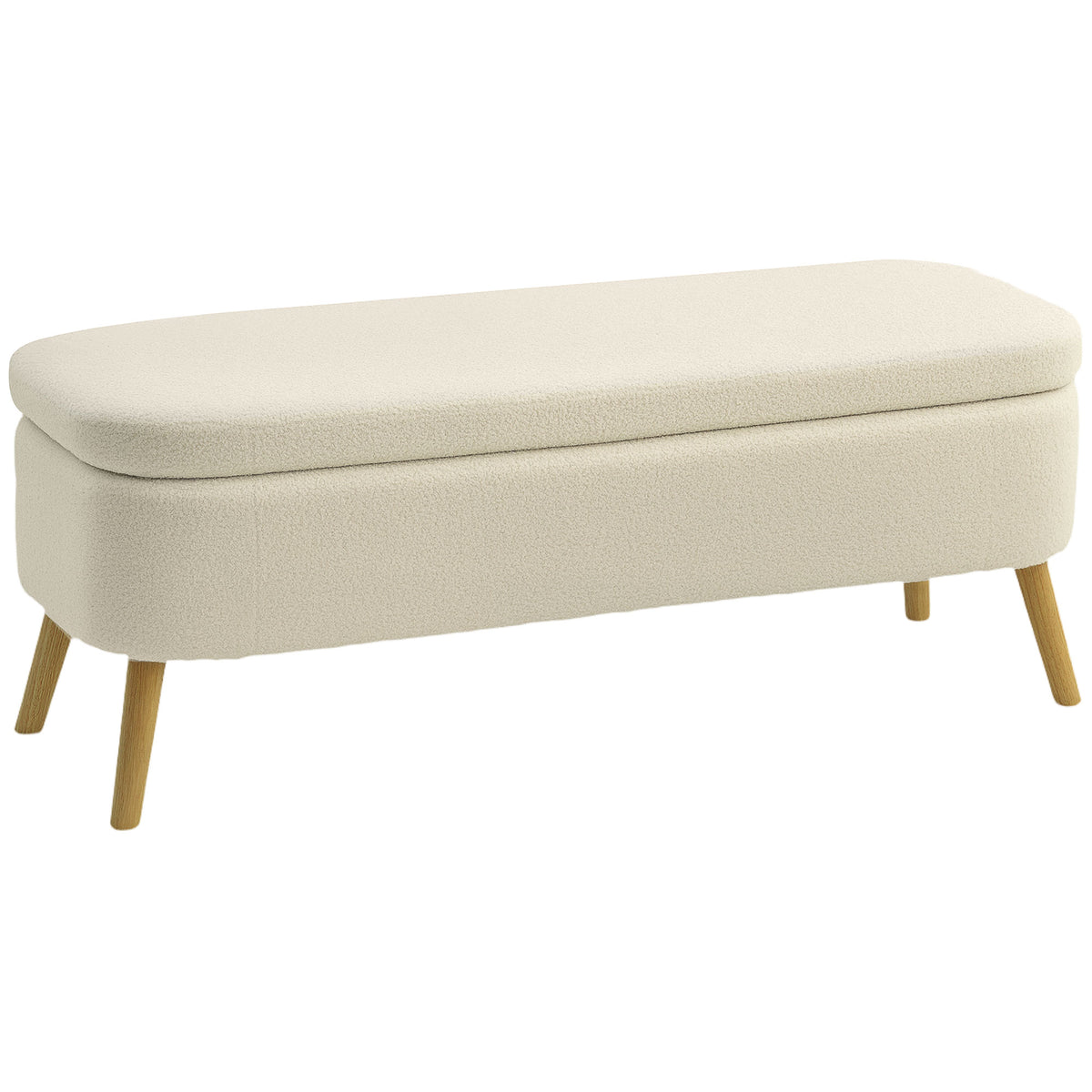 Storage bench, bench with 65 L storage space, teddy fleece fabric, rubberwood, 120 x 42 x 45 cm, beige