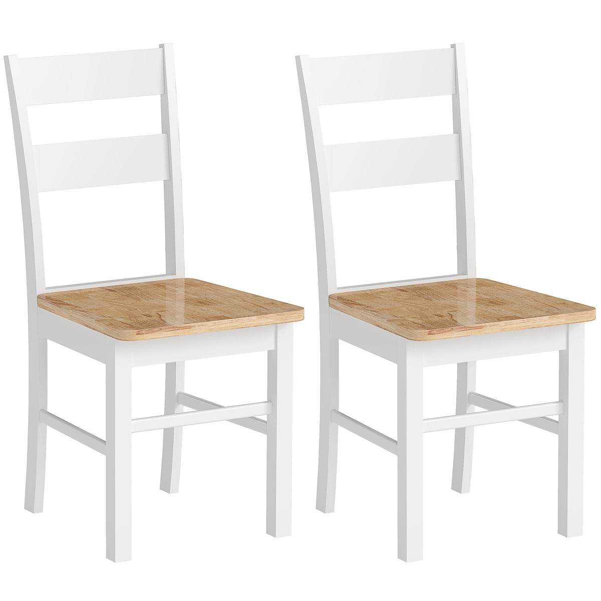 Set of 2 kitchen chairs, rubberwood, curved slat back, white