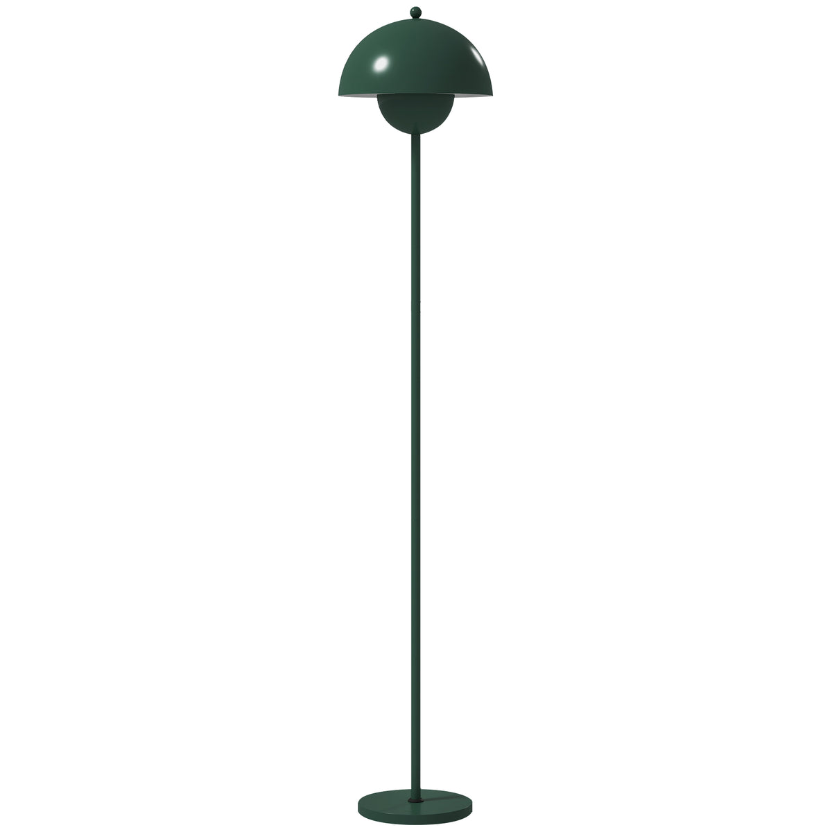 Floor lamp, round shade, foot switch, long cable, elegant look, steel, green