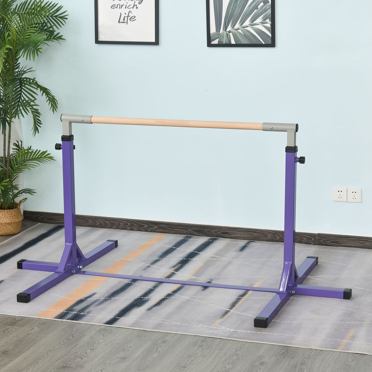 Gymnastic pull-up bar, horizontal bar, 13-level height adjustable, load capacity up to 75 kg, steel, beech wood (2)