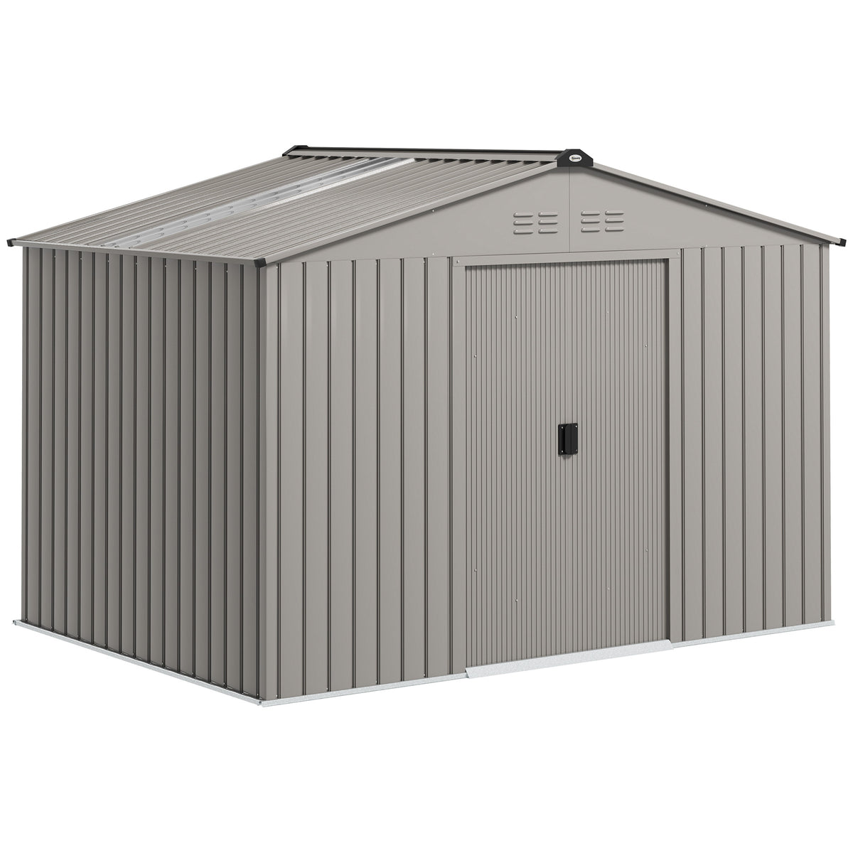 Metal tool shed with sliding doors and ventilation windows, 277 x 195 x 192 cm, gray