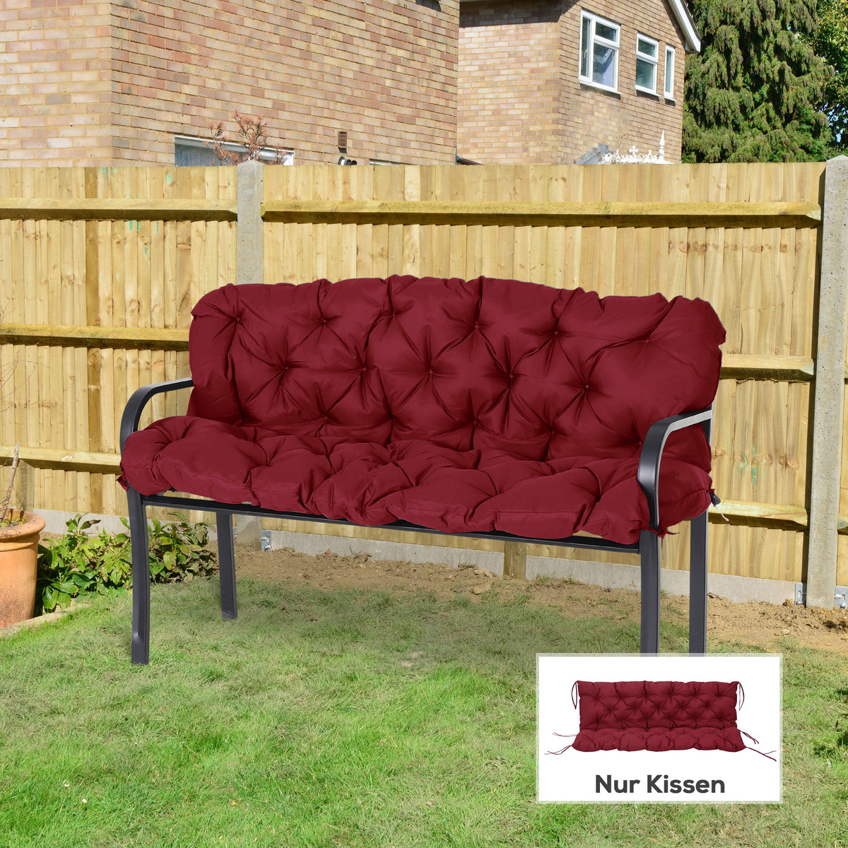 Seat cushions for benches, bench cushions with fastening straps, for up to 3 people, foam filling, seat cushion (2)