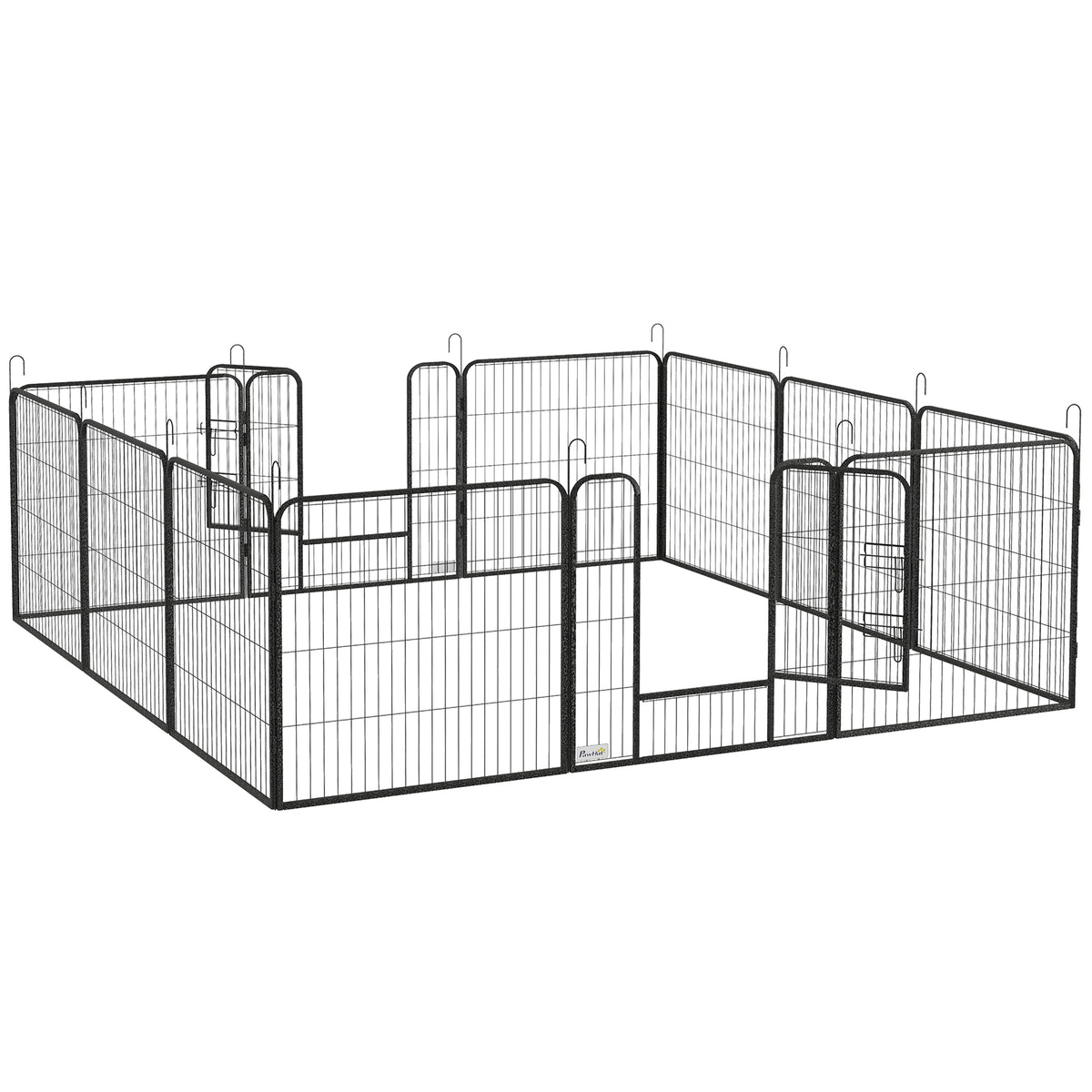 Puppy playpen, pet enclosure, 12 panels each 80x80 cm, 2 doors, steel frame, grey