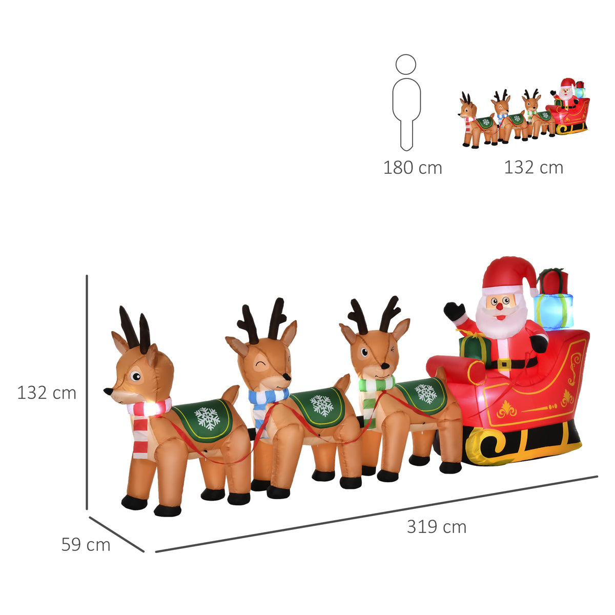 Inflatable Santa Claus with reindeer outdoor Christmas decoration, incl. blower, 1.40 m, red + brown (2)