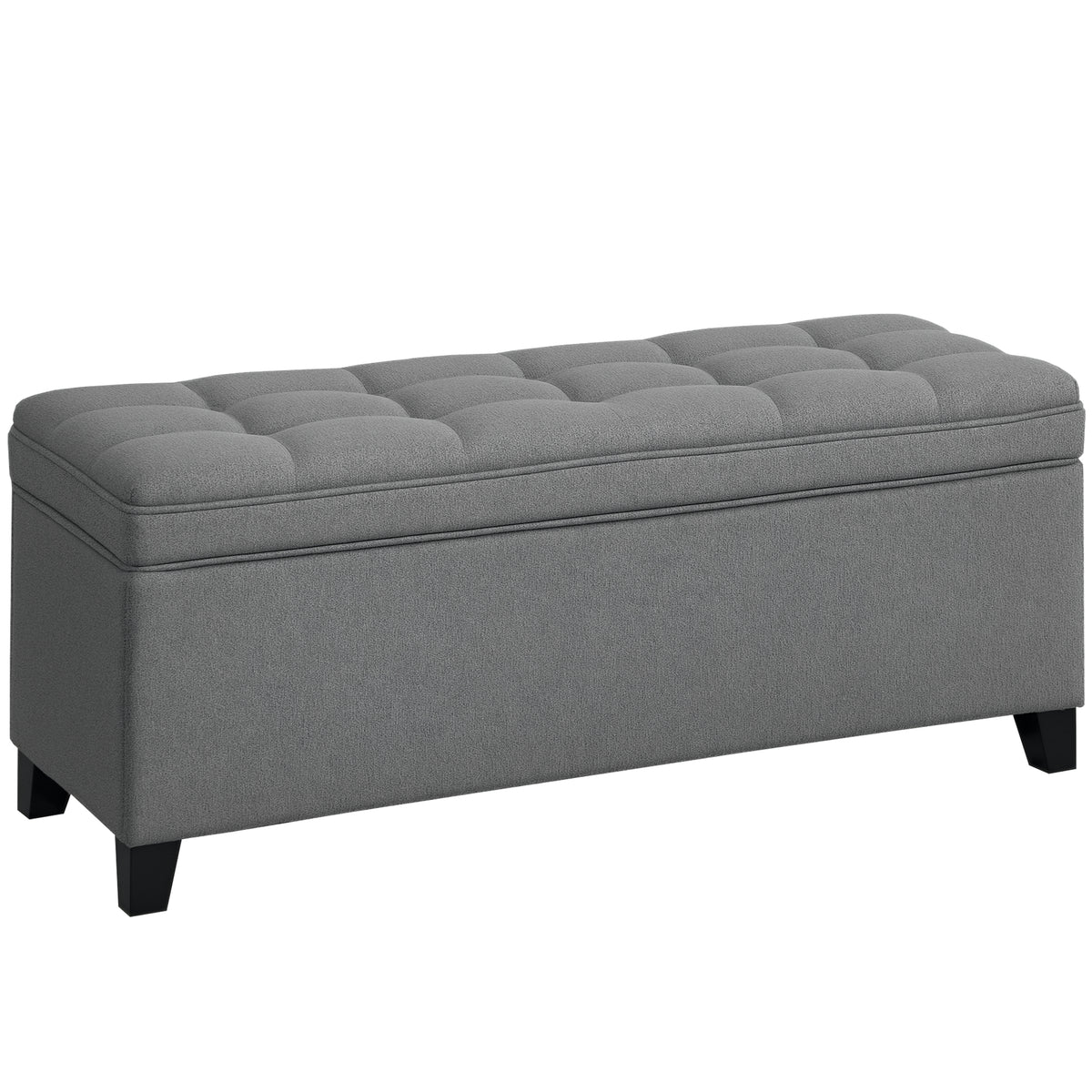 Storage bench, upholstered bench 120x40x48 cm with safety hinges, linen look, dark gray