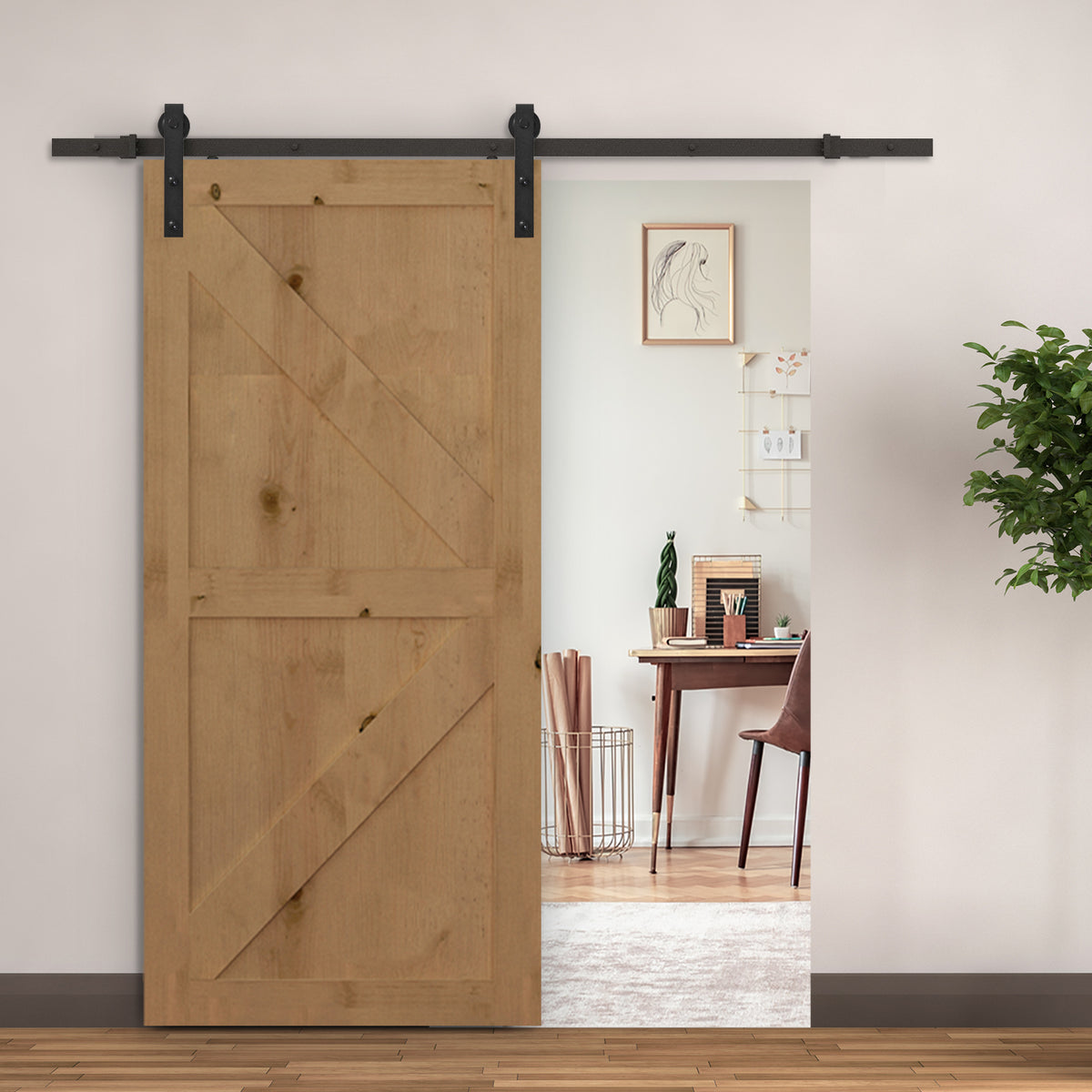 Sliding door track kit, up to 90 kg, carbon steel, 200 cm, black, tools included (2)