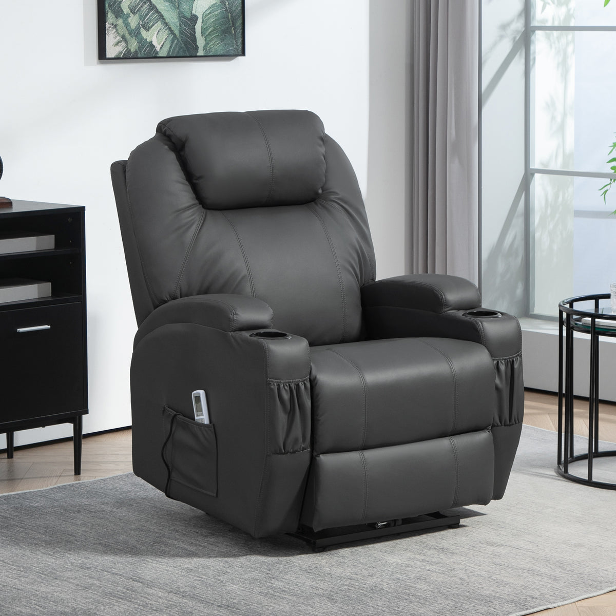 Massage chair, electrically adjustable, 8 vibration points, cup holder, faux leather, dark gray (2)