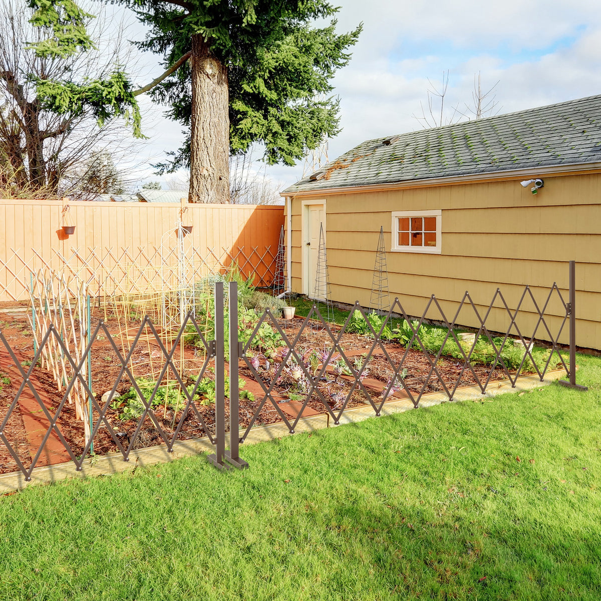 Scissor gate barrier expandable 35-300cm garden aluminum brown H103.5cm (2)