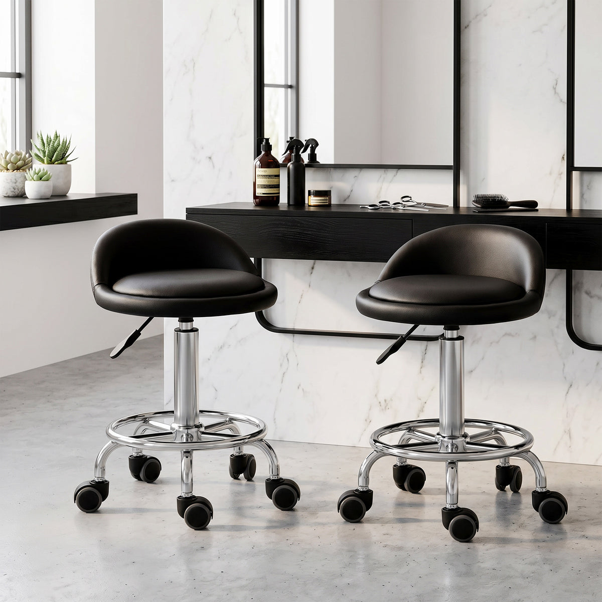Rolling stool with backrest, height-adjustable 57-72 cm, swivel stool for office, salon, massage (2)