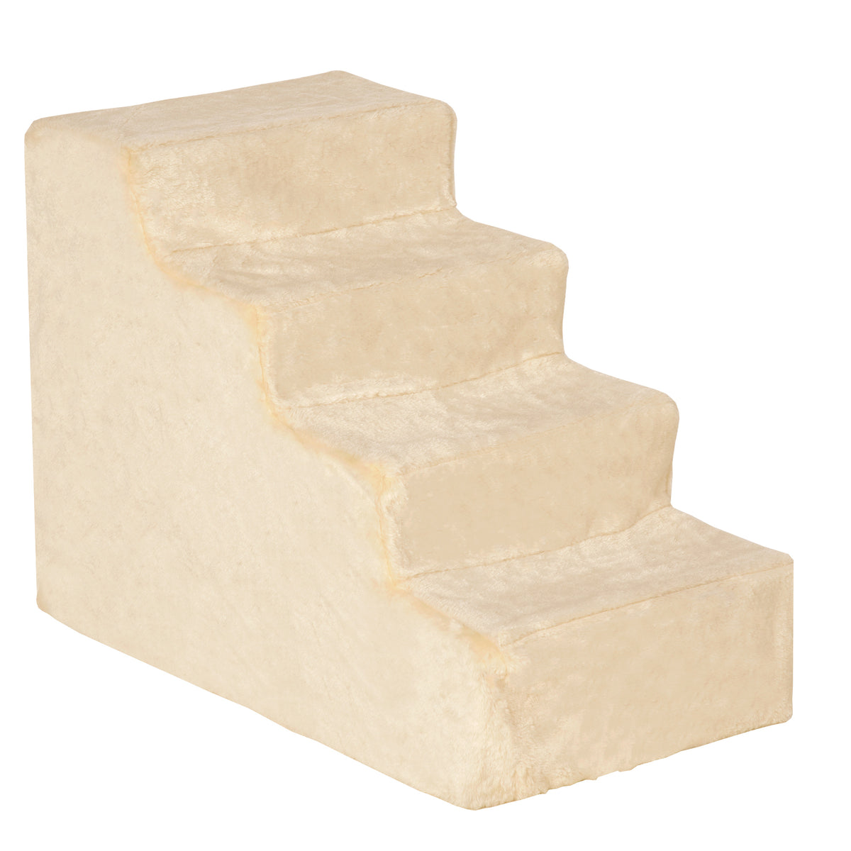 4-step dog stairs, 35 cm pet stairs for bed and sofa, pet steps for dogs and cats up to 5 kg, plush look, beige