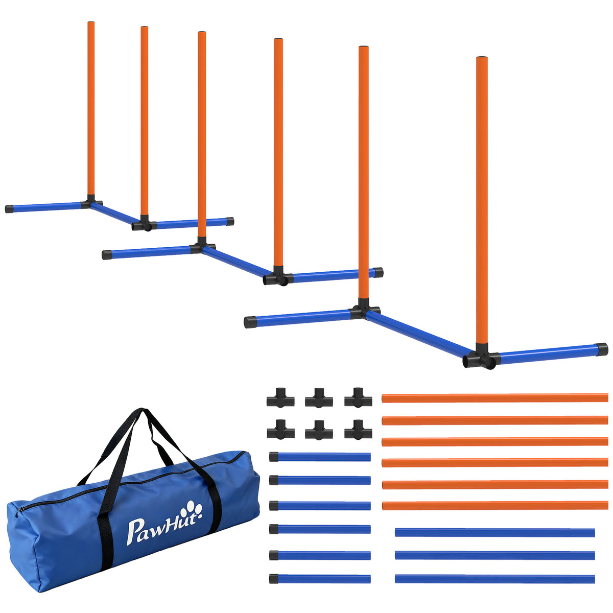 Dog Agility Set 3-Piece Agility Equipment with Slalom Poles, Carrying Bag, Training Set for All Dog Sizes Orange
