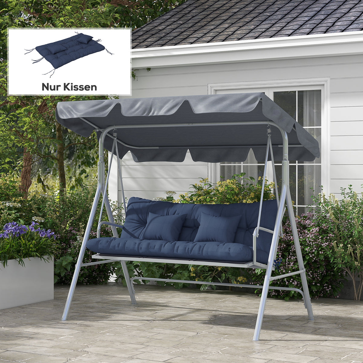 Set of 4 seat cushions, 150x50 cm, water-repellent chair cushions with ties, 10 cm thick, navy blue (2)