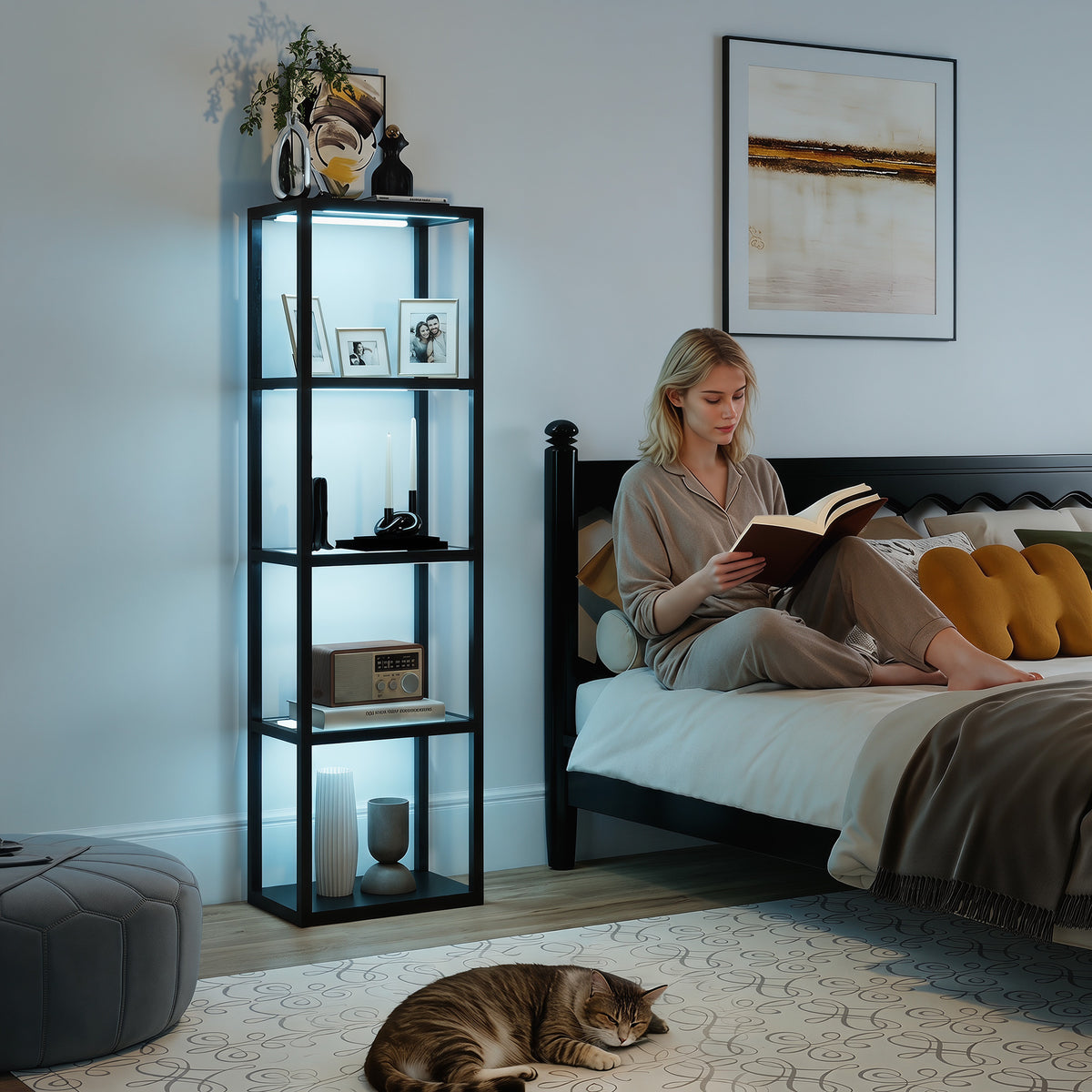 RGB floor lamp with glass shelves, 4-tier LED floor lamp with remote control, music sync, black (2)