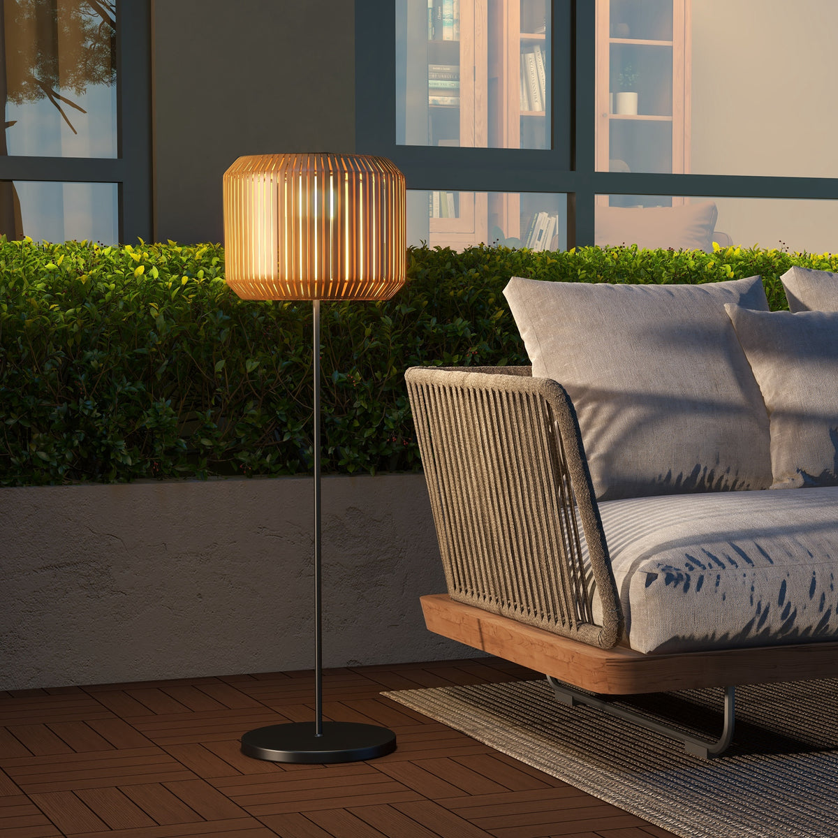Rattan outdoor light, solar garden lamp, automatic switch-on, LED, weatherproof, metal frame, Ø34 x 130cm (2)