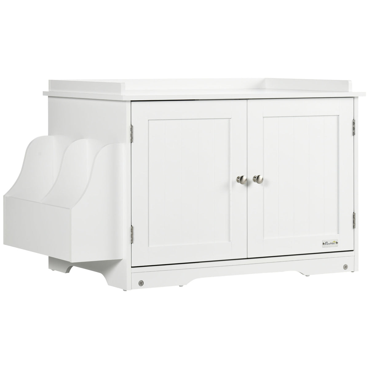 Cat litter box enclosure, cat house, with divider, magnetic double door, side shelf, white, 86 x 48 x 52cm