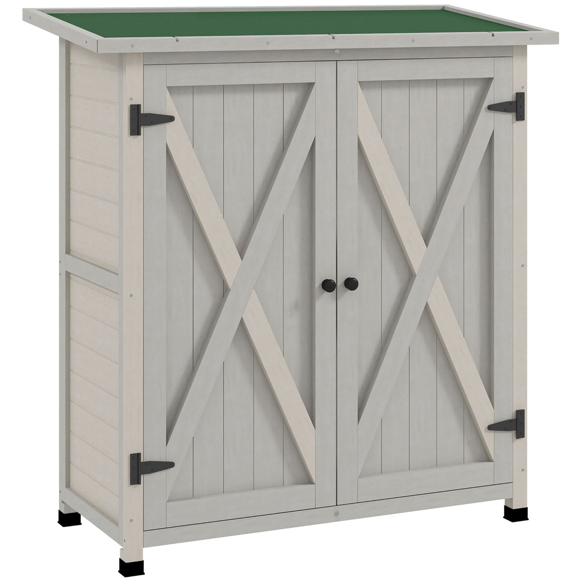 Wooden tool cabinet with 2 doors, tool shed with asphalt roof, 110 x 55 x 117 cm, light gray