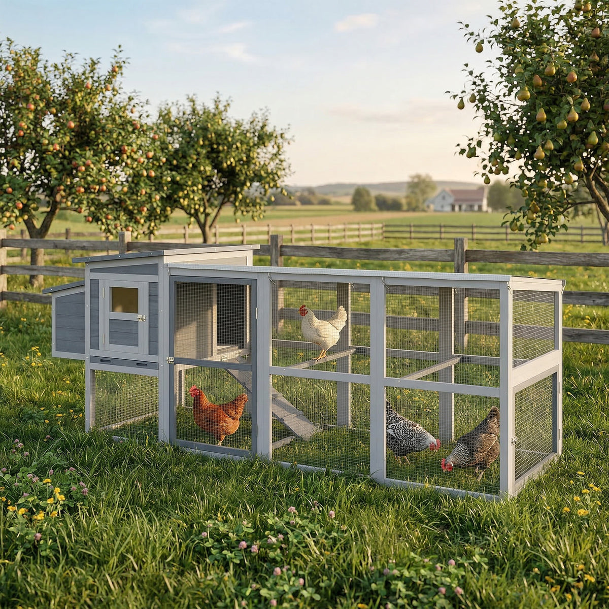Chicken coop chicken house for 3-4 chickens with run nesting box asphalt roof Oxford cover pull-out tray (2)