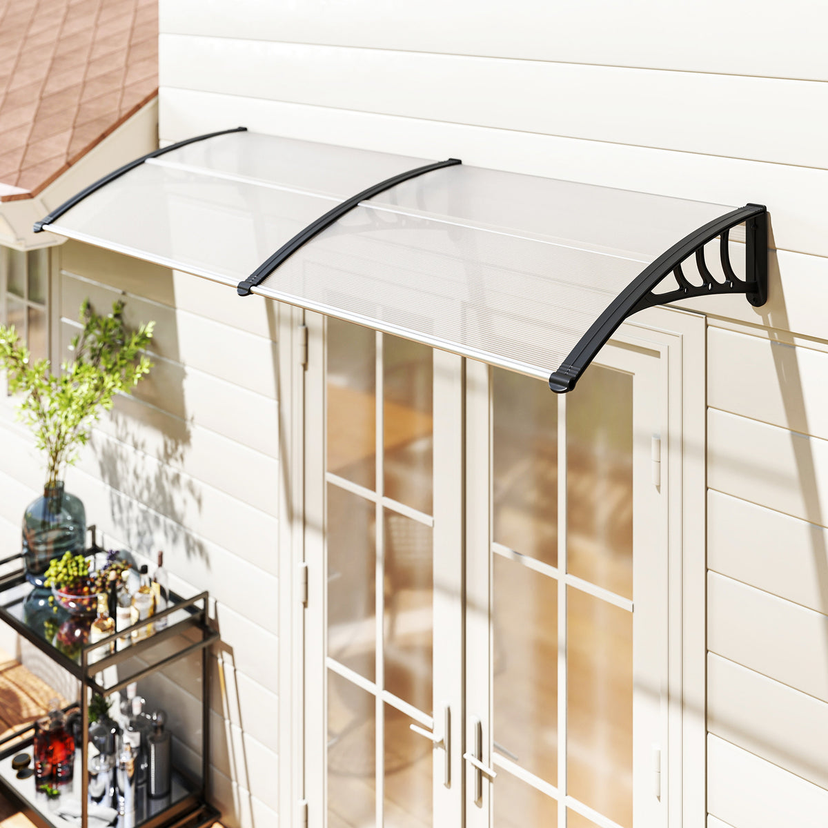 Lean-to canopy for front door 75x195x23 cm roofing 5mm polycarbonate sun protection rain protection for outdoors (2)