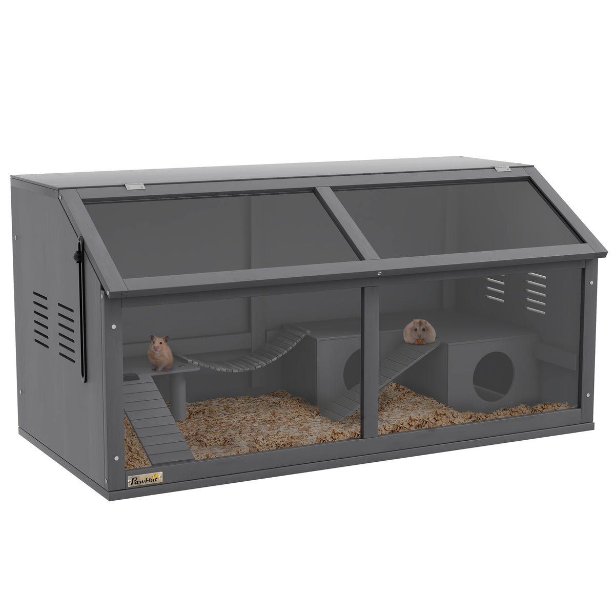 Small animal cage rodent cage, with accessories, fir wood, 100 cm x 52 cm x 50 cm, gray