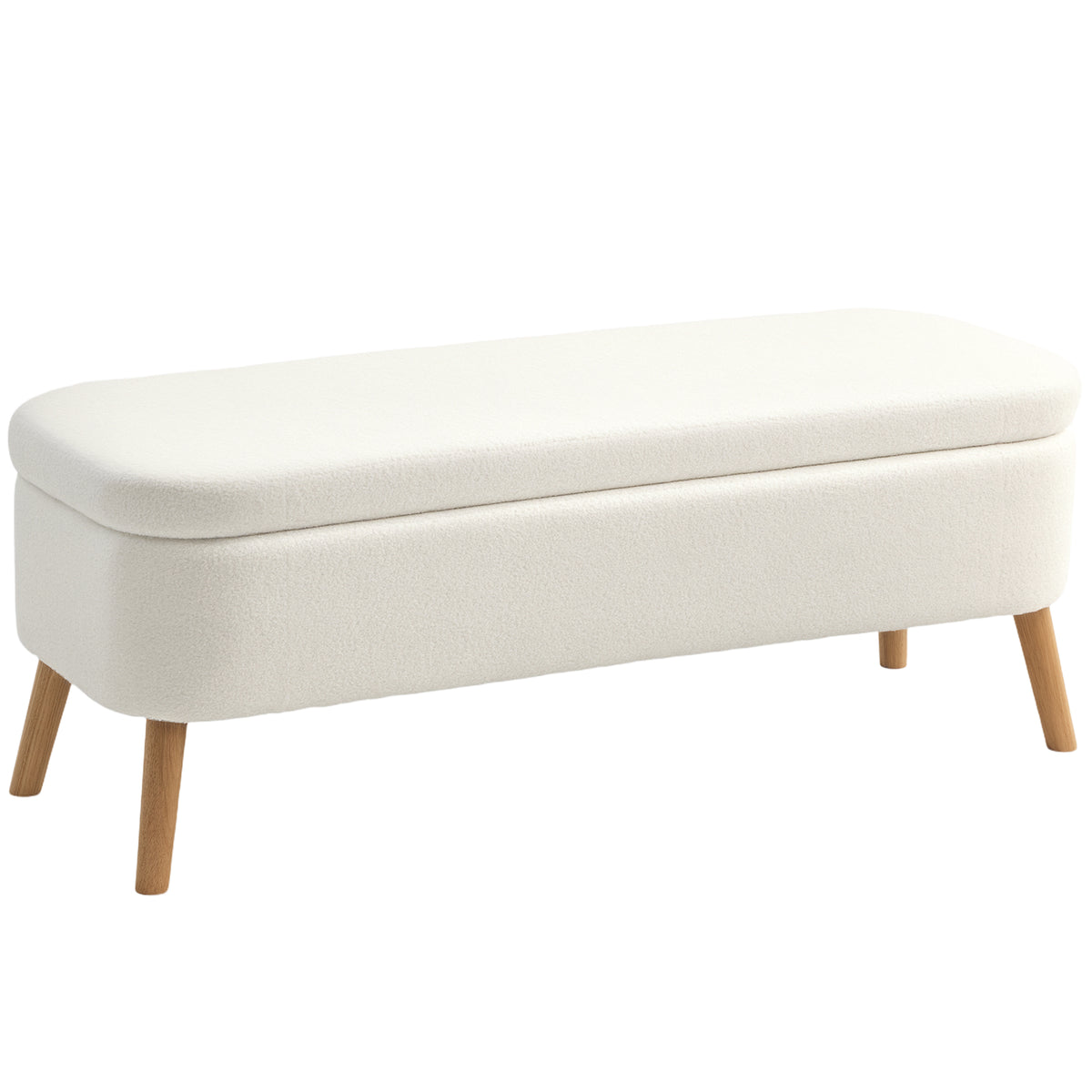 Storage bench, bench with 65 L storage space, teddy fleece fabric, rubberwood, 120 x 42 x 45 cm, cream white