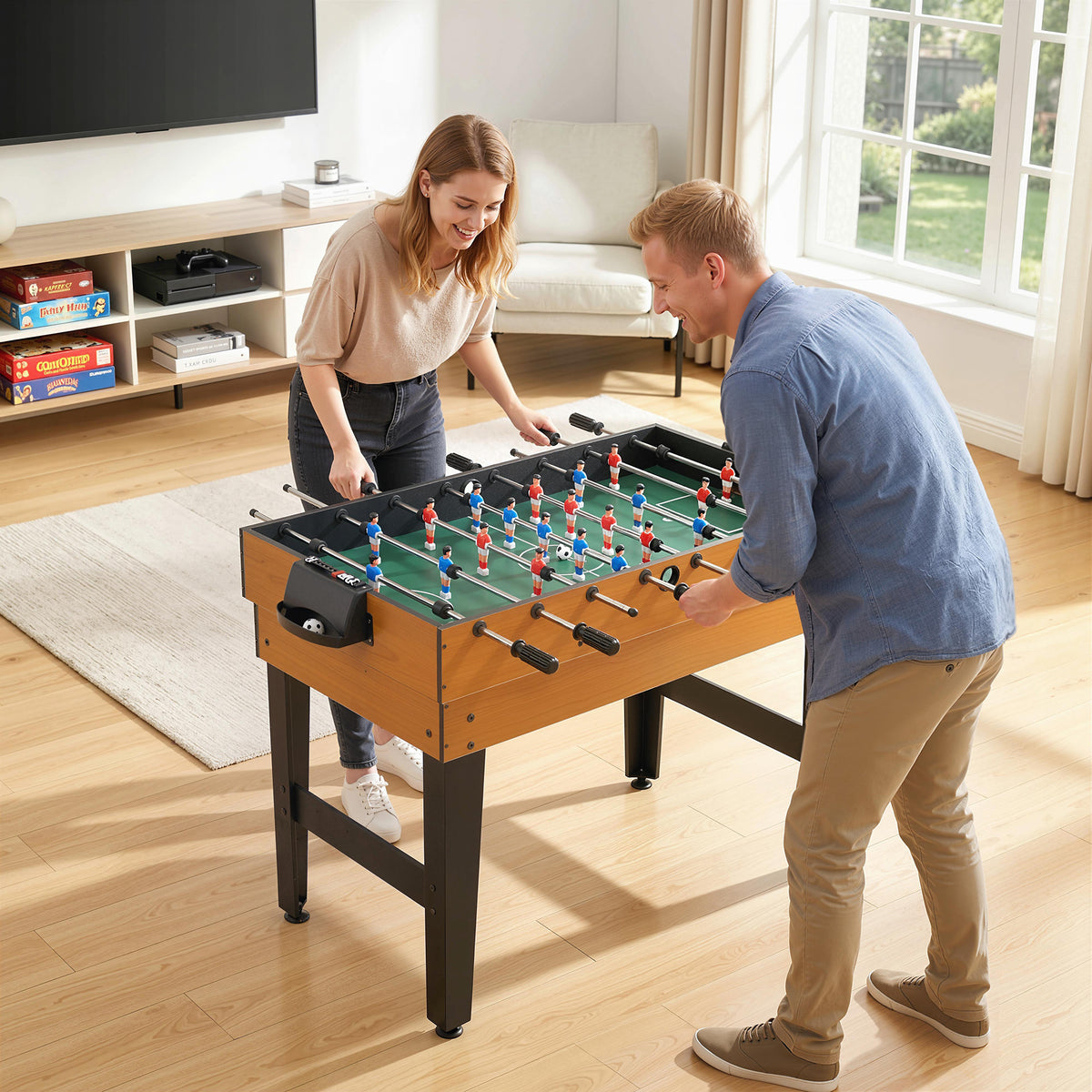4-in-1 party game table incl. table tennis, foosball, billiards, air hockey, metal, wood, natural+black (2)