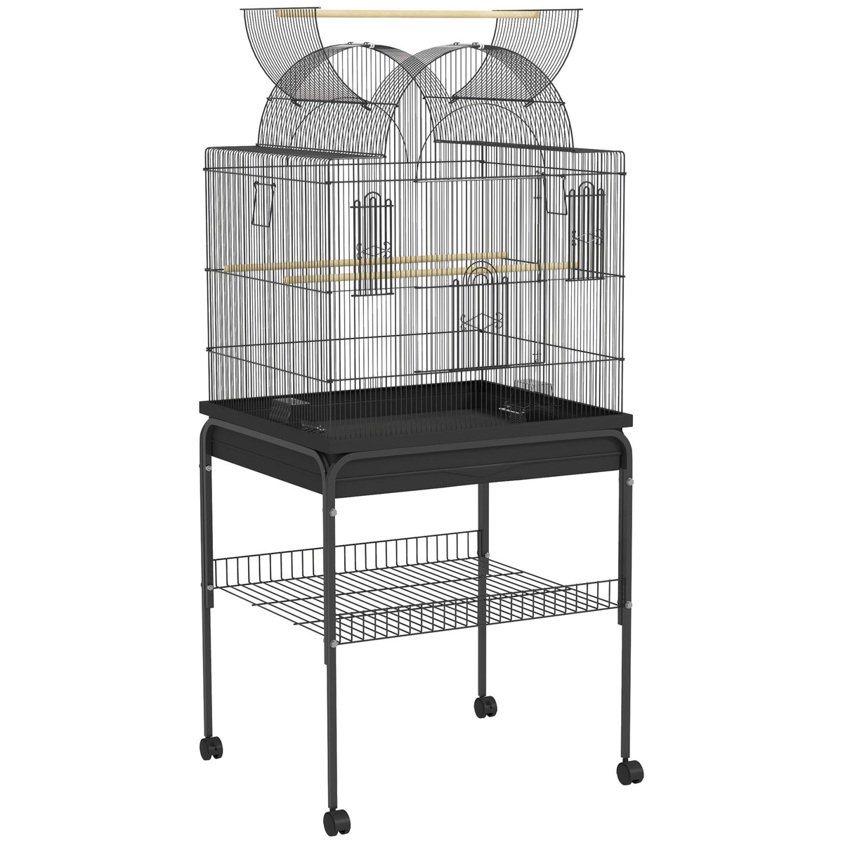 Bird cage for canaries & budgies, portable, with base tray, metal wire, black