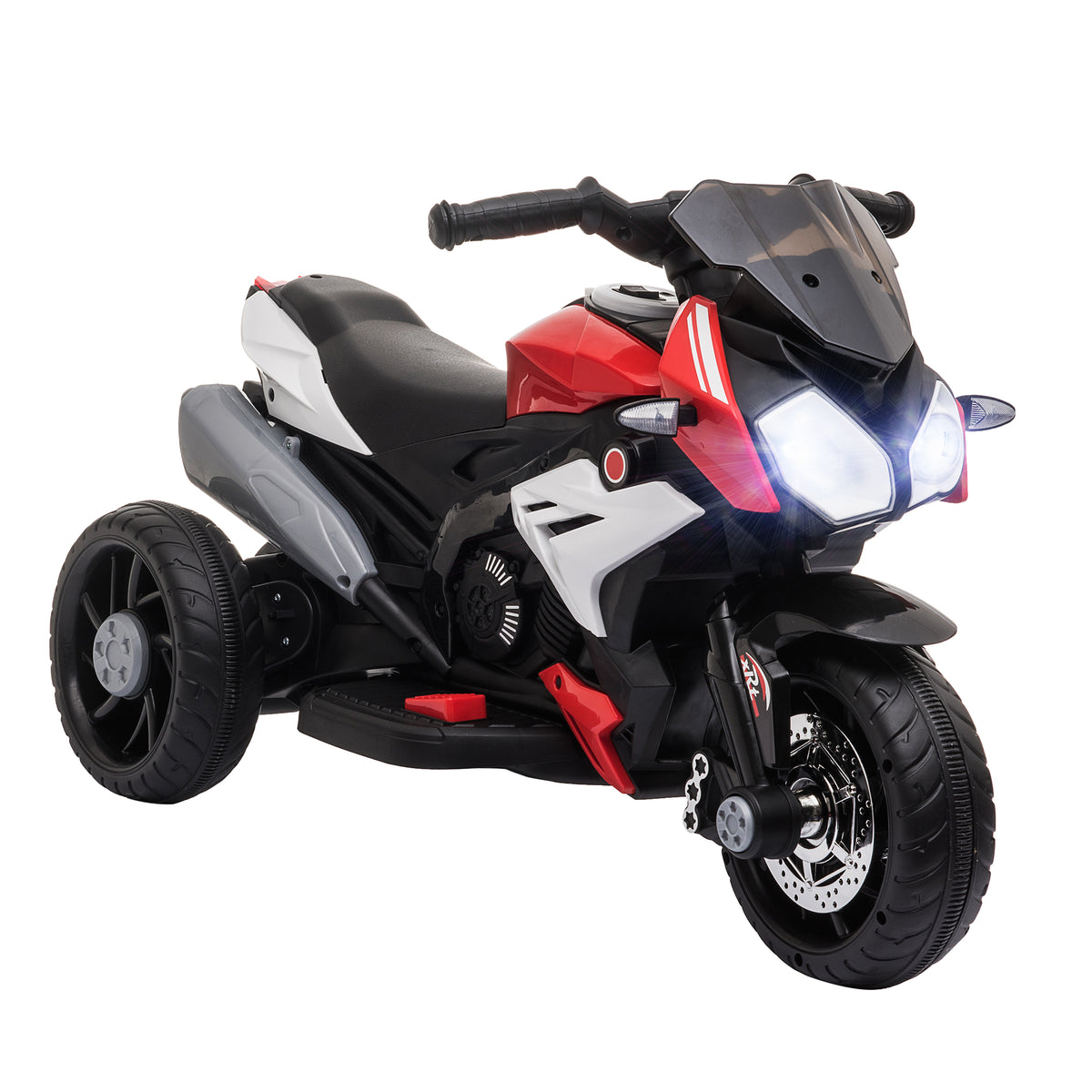 Electric motorcycle for children, lights & sounds, 3 km/h, rechargeable, plastic & metal, black/red
