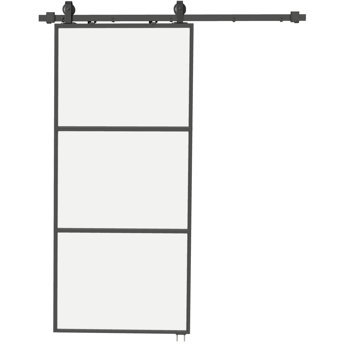 Sliding door with frosted glass, rail system, assembly kit, soft-close mechanism, easy assembly, steel, black
