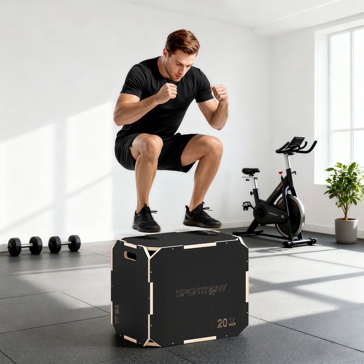 3-in-1 Plyo Box, jump box with handle cutouts, for home fitness and outdoor workouts, 3 jump heights, wood (2)