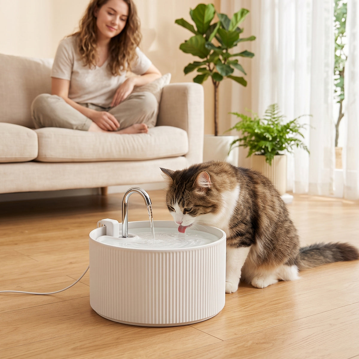 Cat Water Fountain 2.2L Ceramic Drinking Fountain with 4-Stage Filtration System, 2 Modes, 1 Filter & Foam (2)