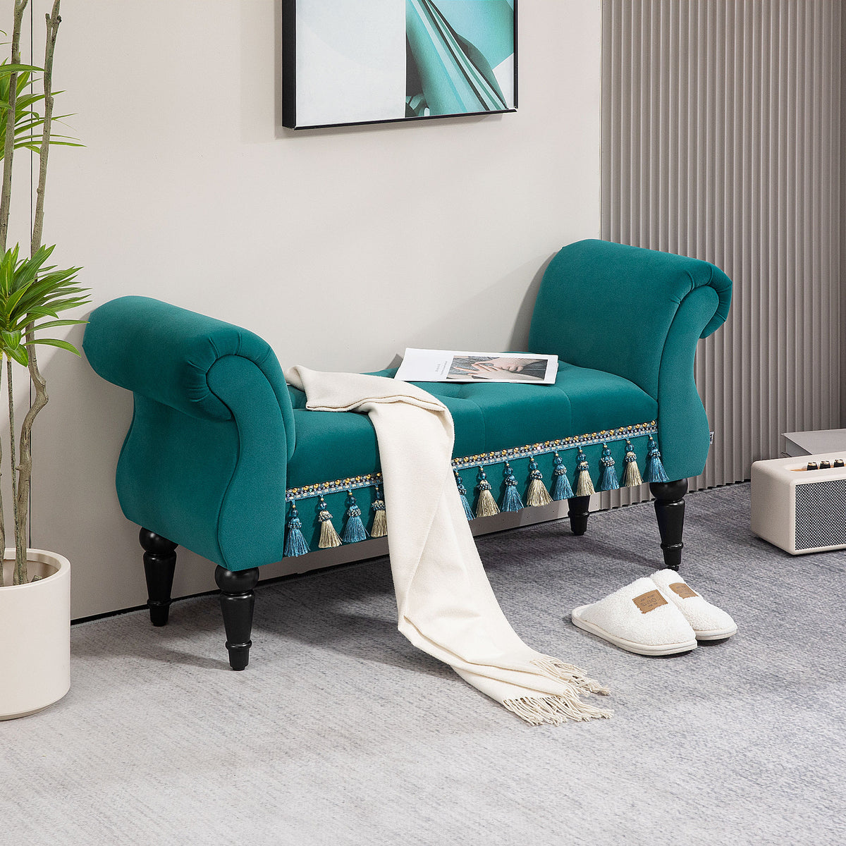 Upholstered bench, bench seat, vintage design, up to 150 kg, 117x40x58 cm, green (2)