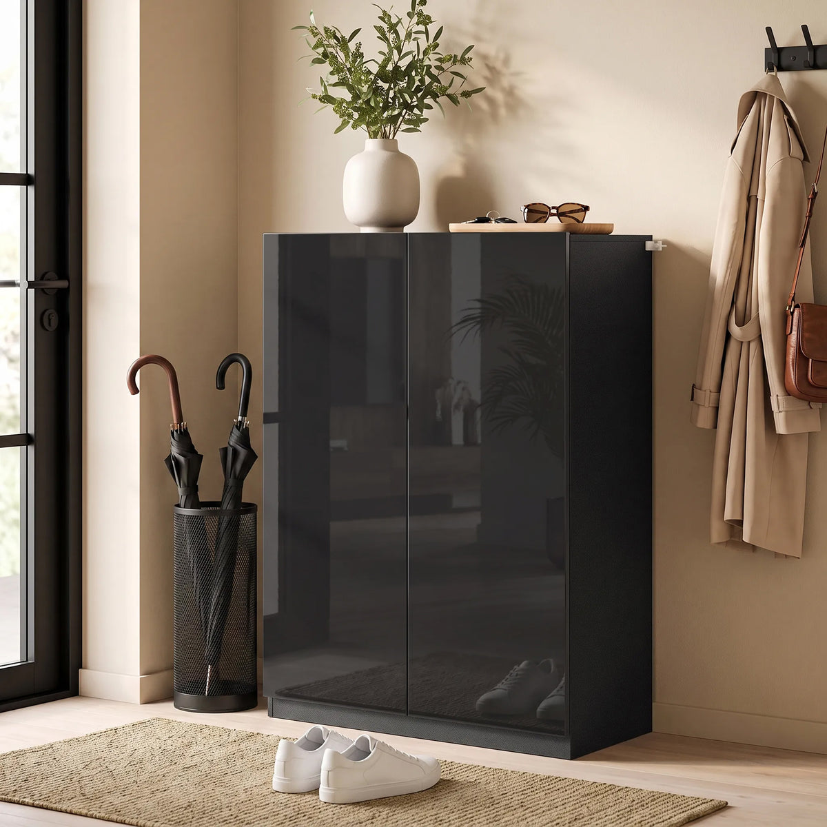 5-tier shoe cabinet for 20 pairs of shoes, adjustable shelves, for entryway, hallway, black (2)
