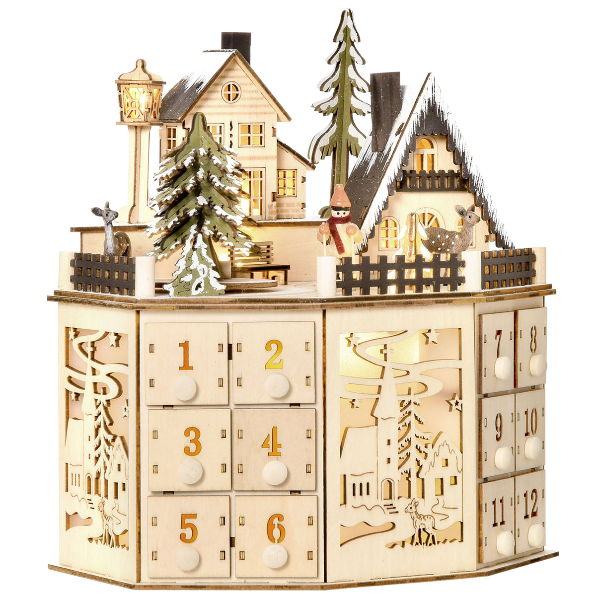 Advent calendar Advent calendar box Christmas decoration, LED lights, 24 drawers, natural