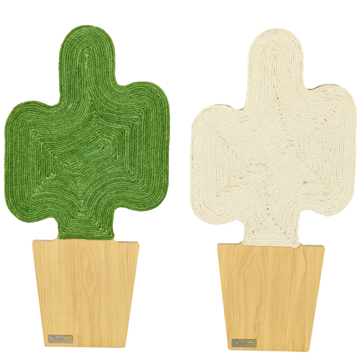 2-piece set of scratching posts, cactus design for wall mounting, 30 cm x 60 cm, oak+white+green