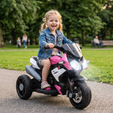 Electric children's motorcycle, lights & sounds, 3 km/h, rechargeable, plastic & metal, pink/white (2)
