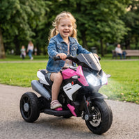 Electric children's motorcycle, lights & sounds, 3 km/h, rechargeable, plastic & metal, pink/white (2)