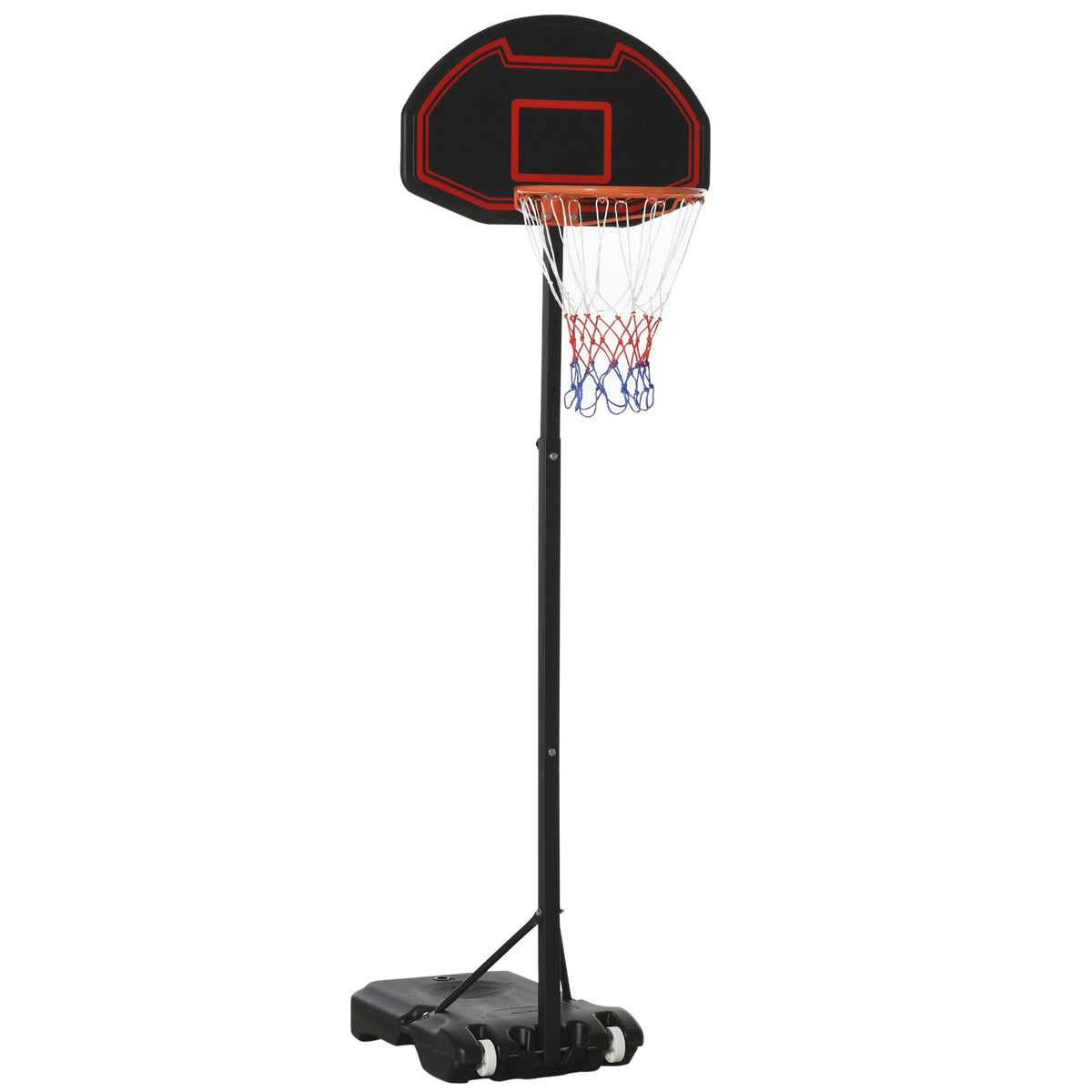 Basketball hoop, height-adjustable, fillable base, highly stable, black, 131 x 49 x 195-250 cm