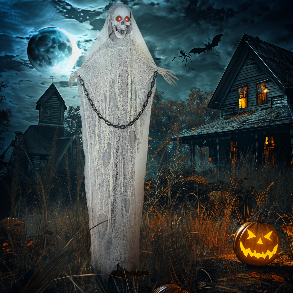 Halloween Decoration Grim Reaper Outdoor 183cm Animated Talking Halloween Reaper with Glowing Eyes Scary Sound (2)