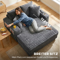 Chaise Longue 2-Seater Large Sofa Bed 134 x 151 cm with Cup Holder for Living Room, Gray (6)