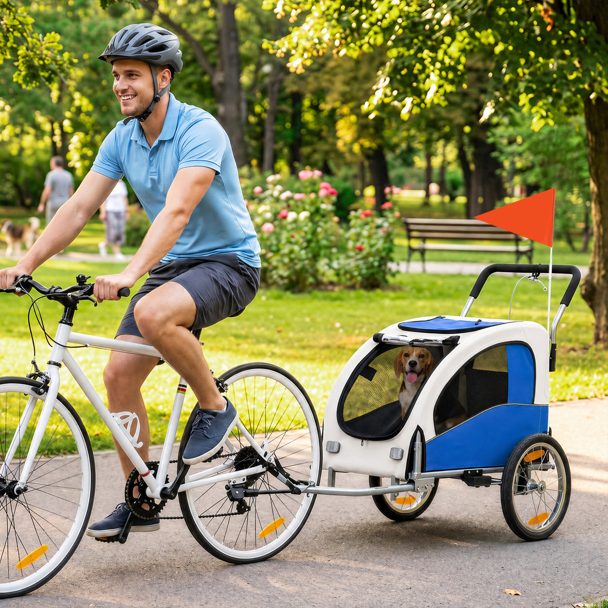 2-in-1 Dog Bicycle Trailer, Foldable Dog Stroller for Small & Medium-Sized Dogs up to 20 kg, Light Gray (2)