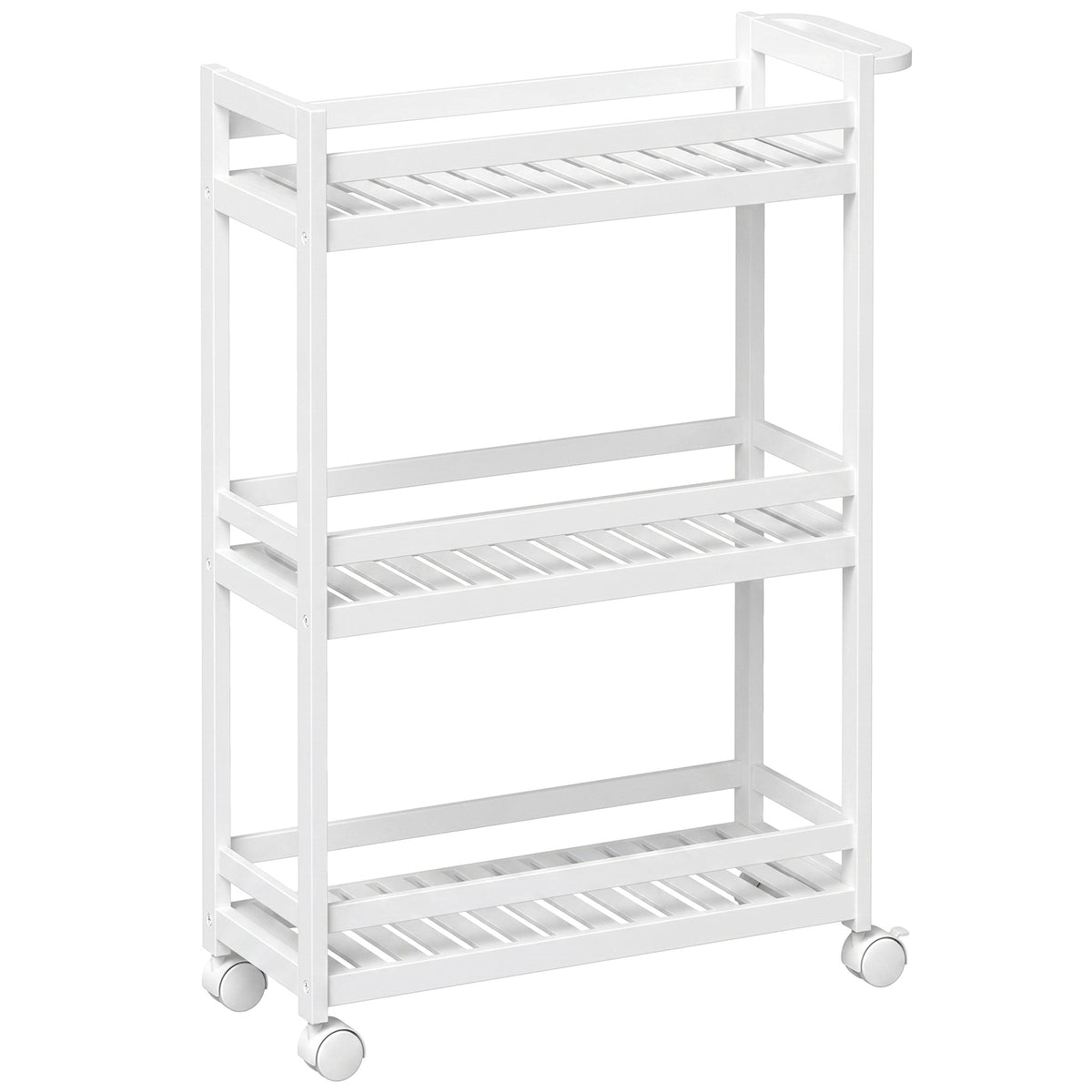 Serving trolley, 3 tiers, slatted shelves, drop-off protection, bamboo, 55 x 20 x 75 cm