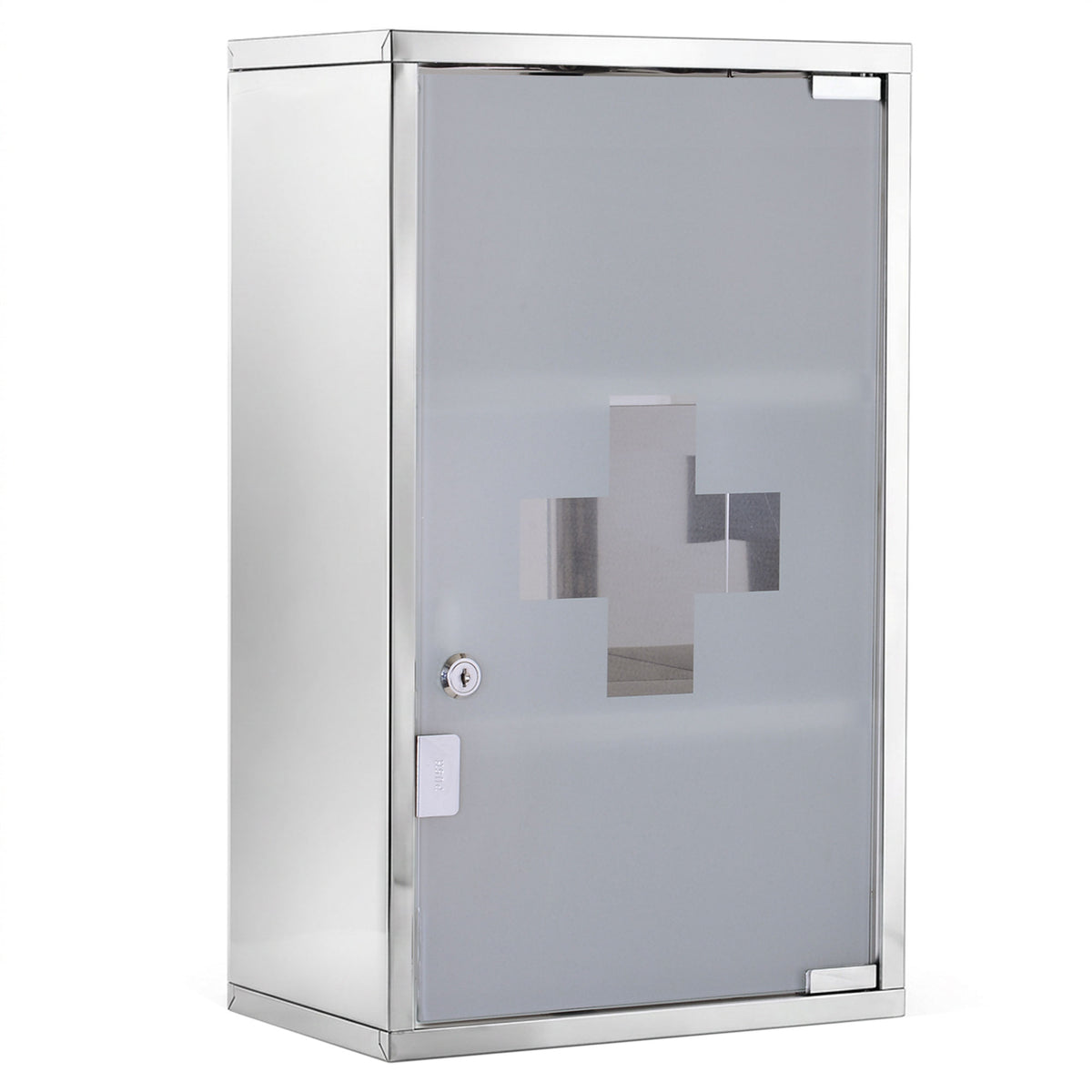 Stainless steel medicine cabinet, lockable medicine chest with 3 compartments, glass door pharmacy cabinet for