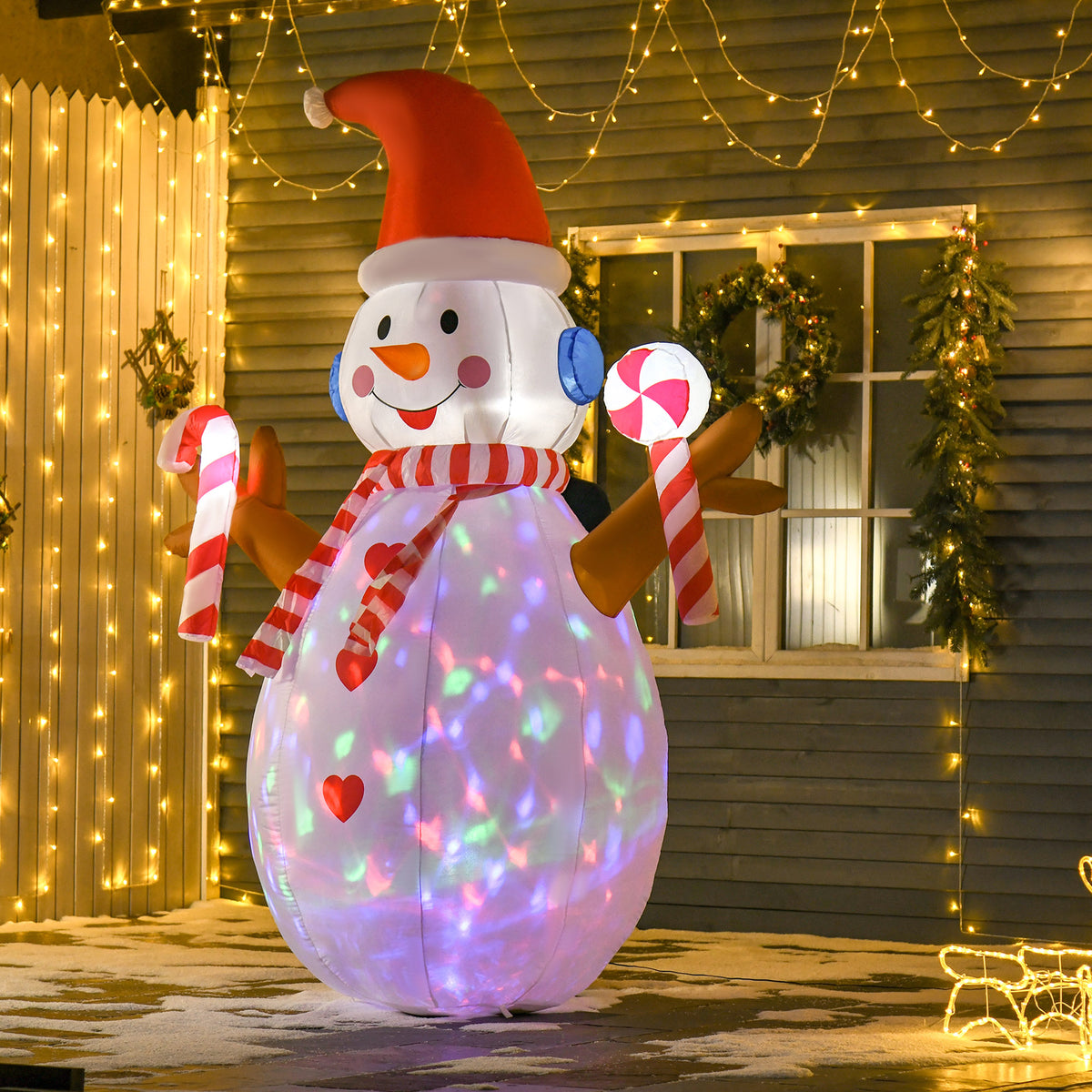 2.4m Inflatable Snowman with Rotating Lights Christmas Decoration for Indoor and Outdoor Garden Lawn Decoration (2)