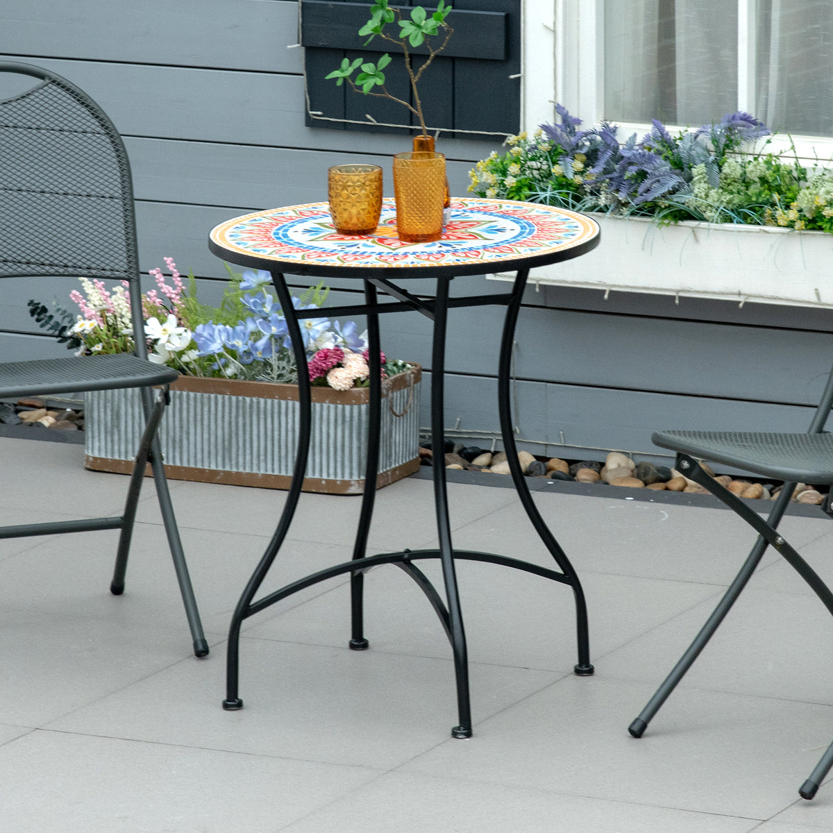 Garden table Ø60 cm, weather-resistant metal balcony table, outdoor dining table, camping side table, round (2)