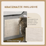 Cat house with scratching surface, incl. toy ball, cat cave, 65 cm x 41 cm x 45.5 cm H, brown + white + beige (4)