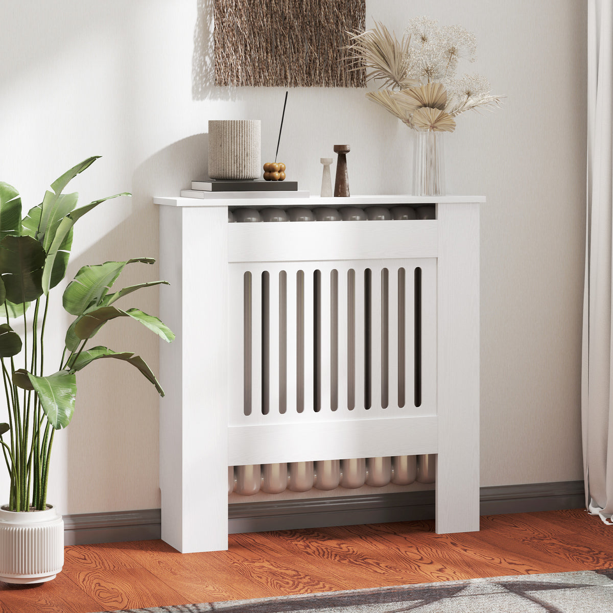 Radiator cover, heater cover, 78 x 19 x 81cm, radiator screen for bedroom, living room, MDF, white (2)