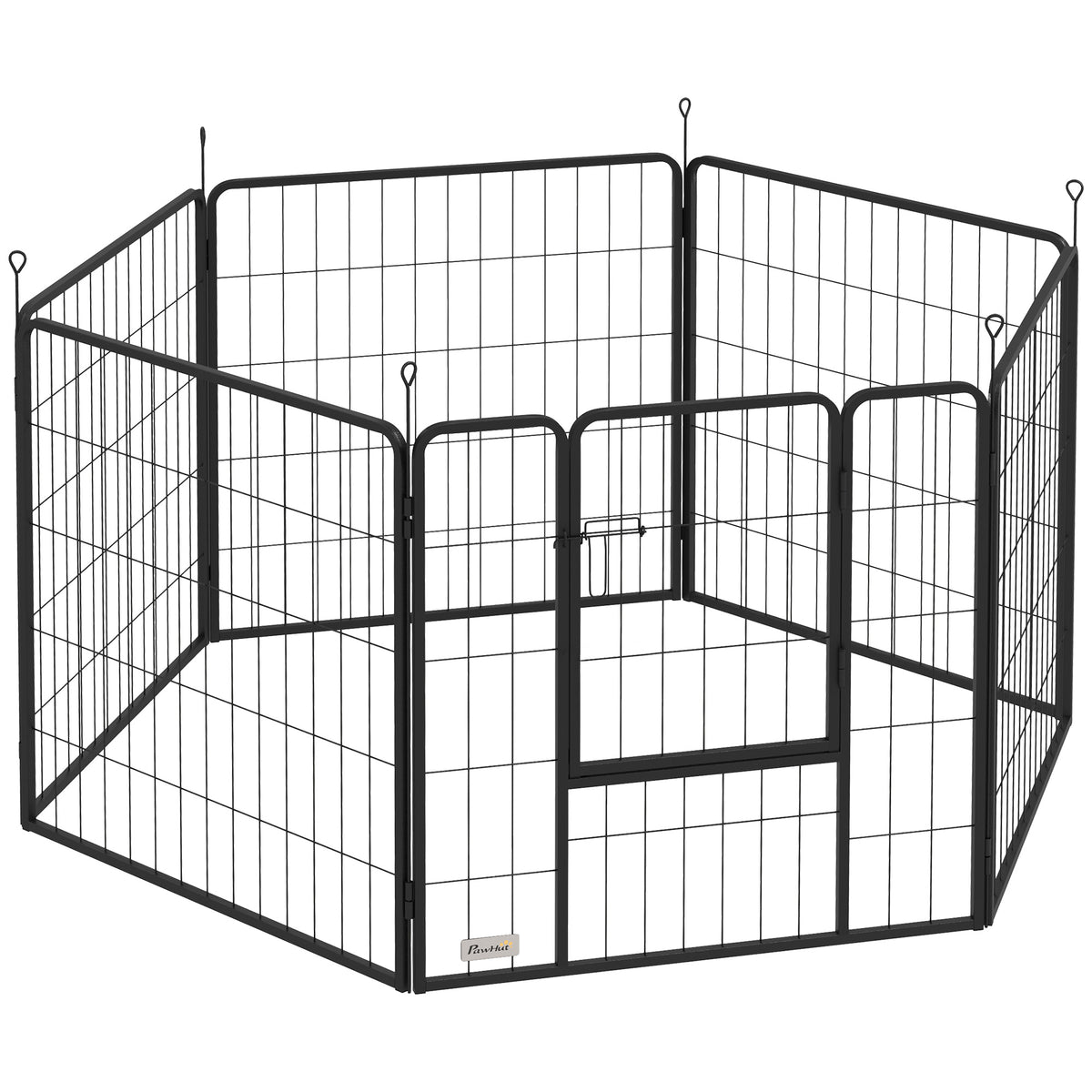 Dog fence, pet enclosure, 6 panels, steel, foldable, grey