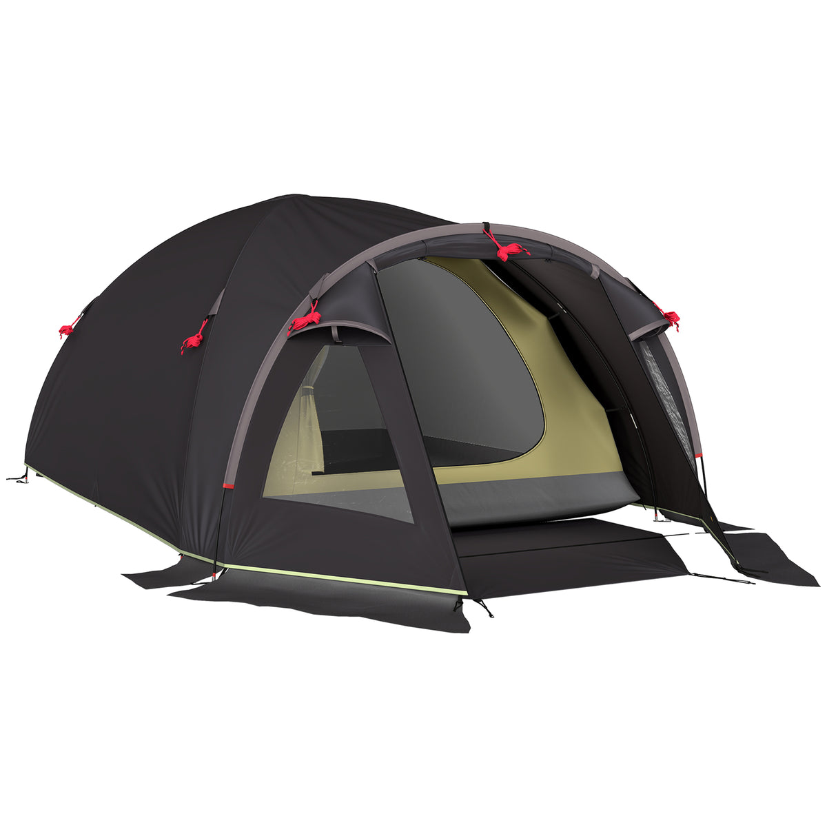 Lightweight 2-person camping tent, stable UV 50+ tunnel tent with canopy, side door & window, black