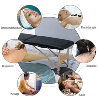 Portable Massage Table 2-Zone Foldable Height-Adjustable Massage Bed 60 cm Wide with Carrying Case Wooden Legs (7)