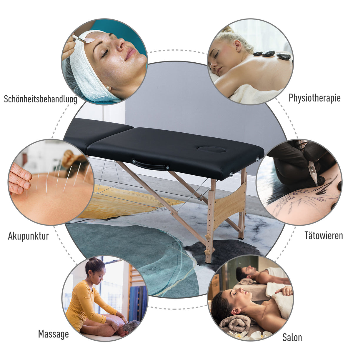 Portable Massage Table 2-Zone Foldable Height-Adjustable Massage Bed 60 cm Wide with Carrying Case Wooden Legs (7)